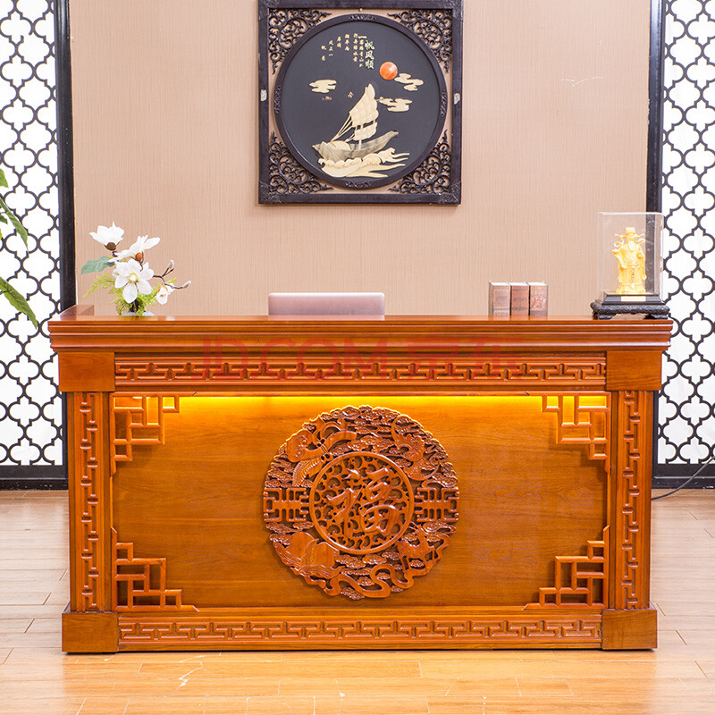 中医养生馆收银台采耳馆复古前台柜台足浴接待台中式实木吧台桌 花li