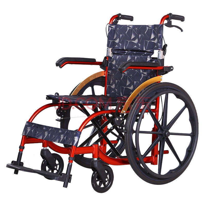 如康轮椅老年人折叠轻便小手推车残疾人代步车便携旅行超轻铝合金 红