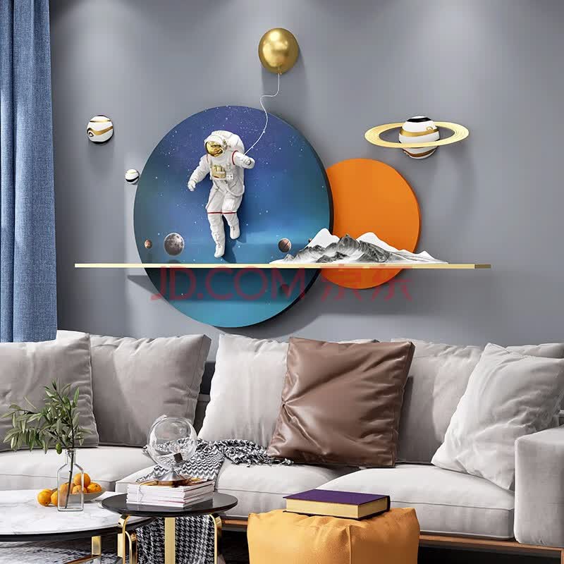 背景墙挂画立体浮雕轻奢卧室床头壁画太空人 星空漫步装饰画-蓝色【高