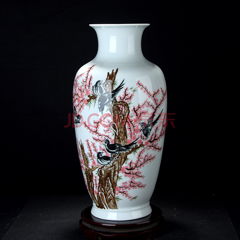 毛瓷系列 七八年代艺术瓷厂美研室老厂货 手绘粉彩栖上枝头花瓶