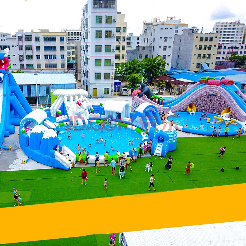 动漫水世界儿童充气移动水上乐园设备厂家充气冲关闯关滑梯游泳池 每