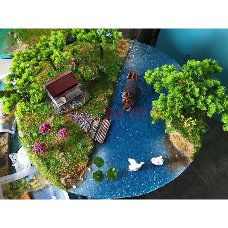 创意酒店中式餐桌摆花转盘大圆桌中间装饰摆件沙盘模型场景微造景60