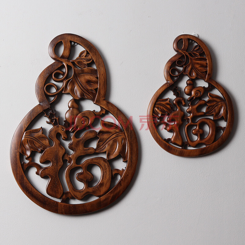 东阳木雕葫芦福字香樟木挂件中式家居客厅玄关房间背景墙壁饰 大号(长