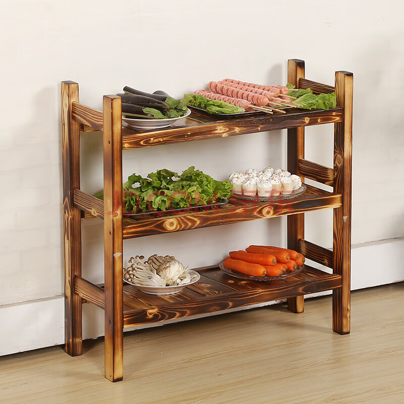 菜架实木菜架子碳化火锅菜架三层置物架火烧木菜架酒店菜架 c款高70*