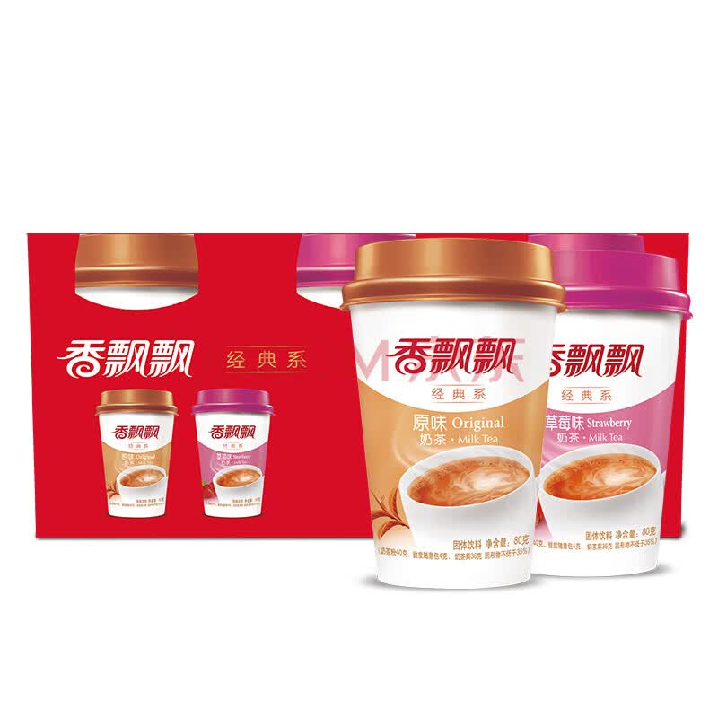香飘飘奶茶 椰果原味80g*3 草莓80g*3 6杯2个口味经典椰果乐享装 冲调