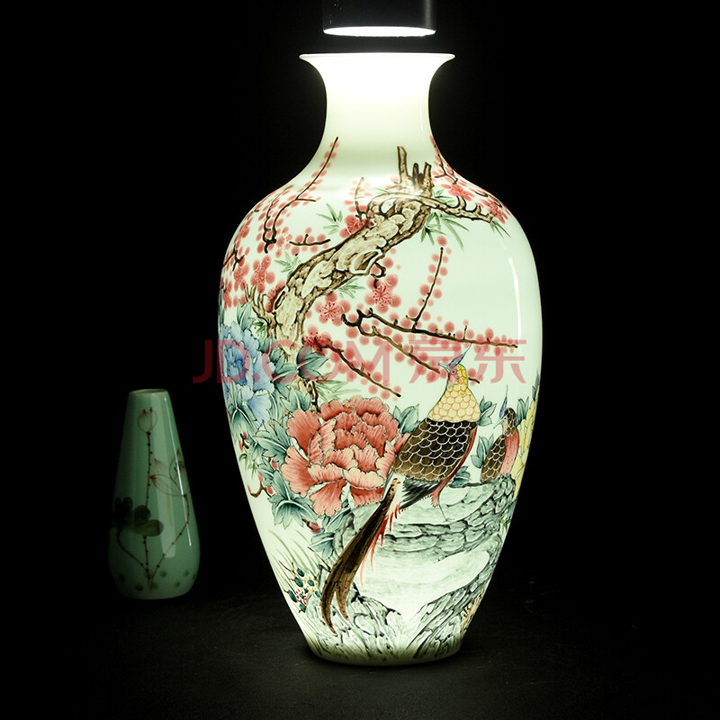 【景德镇窑】艺术瓷厂定制怀仁堂纪念瓷 手绘锦鸡图2花瓶