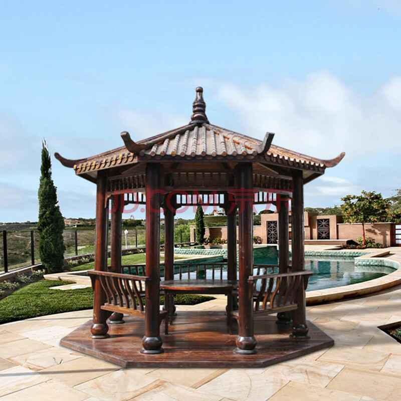 双帝户外凉亭别墅庭院室外帐篷实木移动房子四角凉亭 平顶八角亭子