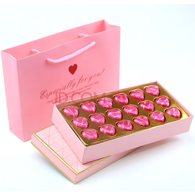 喜糖巧克力零食情人节送女友糖果小零食 德芙18粒粉色礼盒(含礼袋)