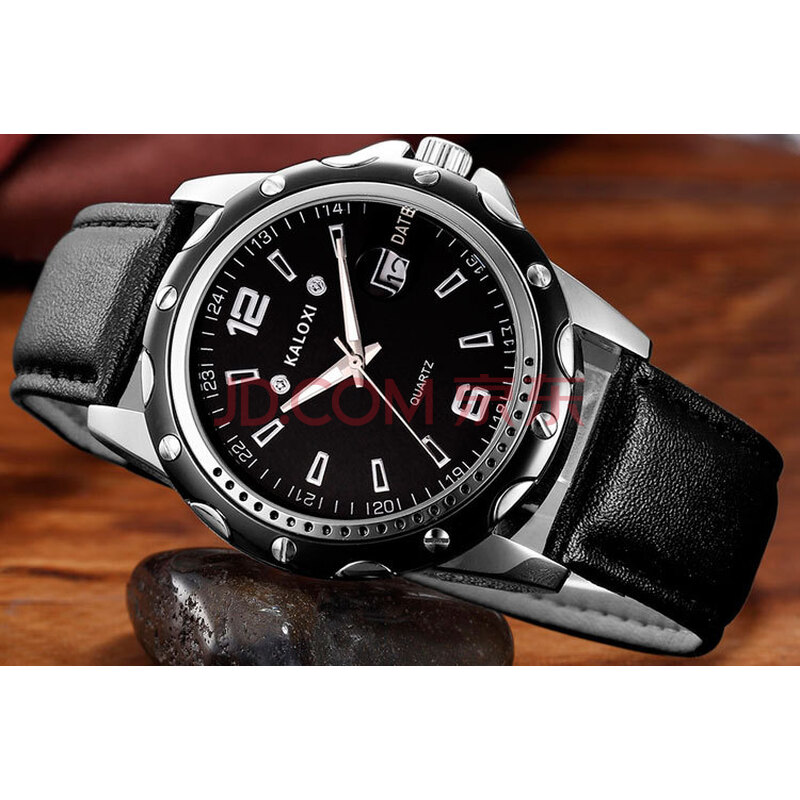 卡罗西kaloxi男士手表创意韩版学生皮带石英手表 黑带黑面