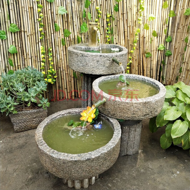 牛槽磨盘旧石器组合水景室内庭院摆件装饰摆件流水摆件养花养鱼仿古老