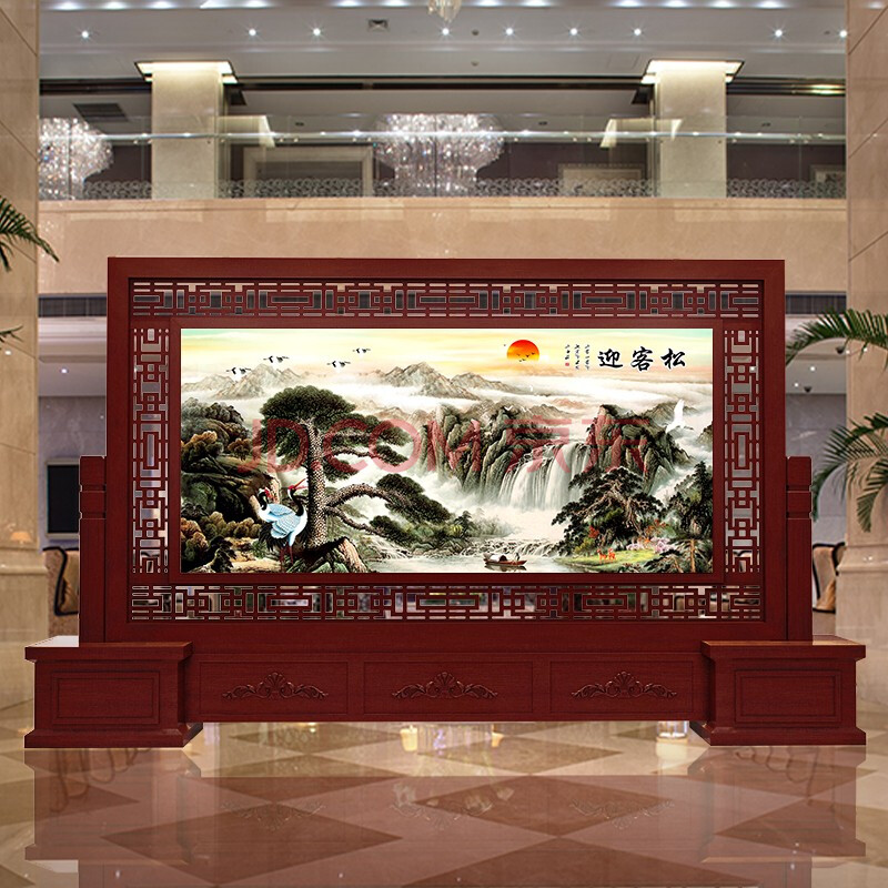 屏风定制新中式玄关雕花办公室公司单位大厅实木隔断酒店客厅进门圆屏