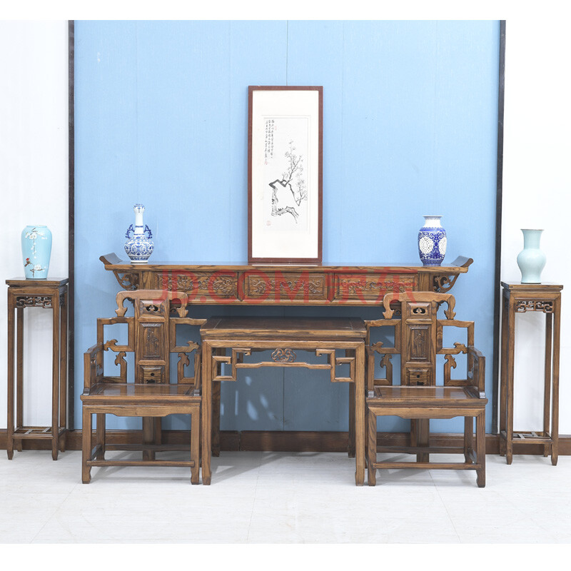 客厅家具 边桌/茶几 古莱登(gulaideng) 中堂六件套实木中式农村老