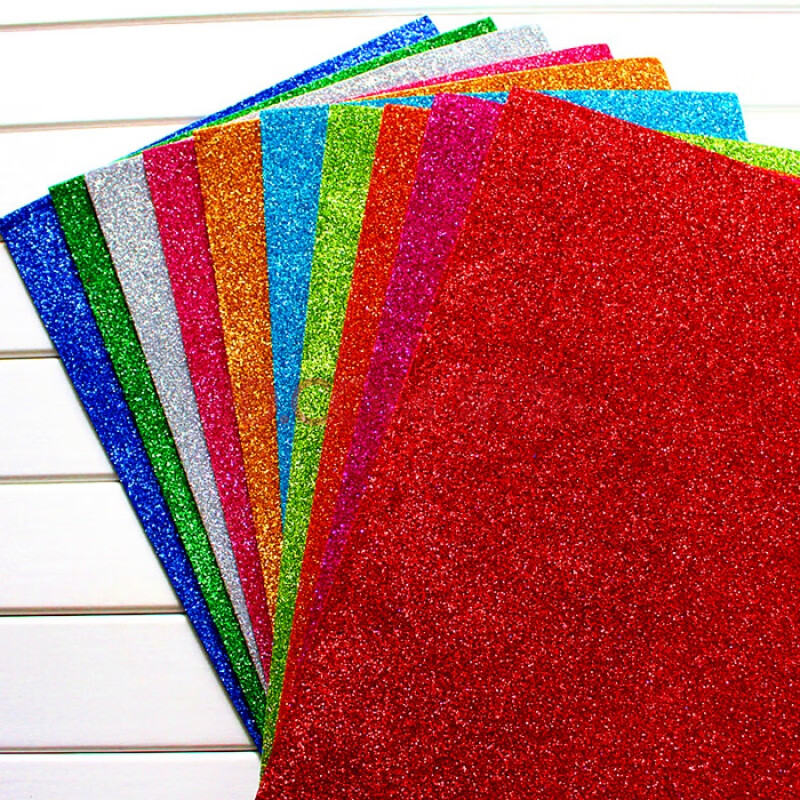 七彩鱼 a4彩色背胶儿童手工diy材料大张闪光泡沫纸亮片亮光海绵纸2mm