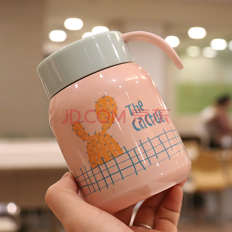 矮胖保温杯可爱胖胖的杯子萌型大口大便携大容量女 橙仙人掌 水晶保温