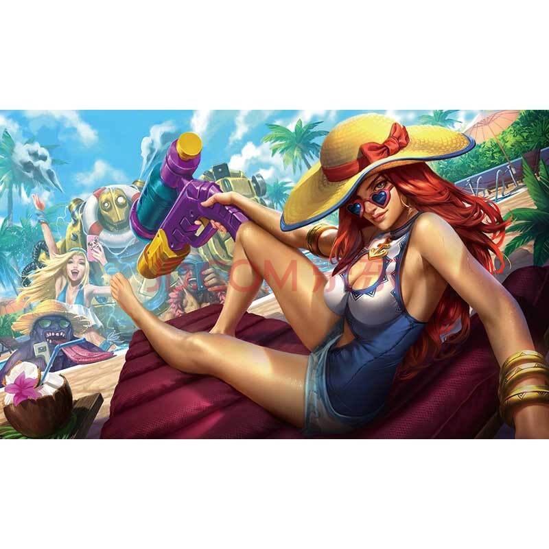 英雄海报联盟lol墙贴游戏宿舍卧室超大壁纸ig装饰画自粘定制 泳池女枪