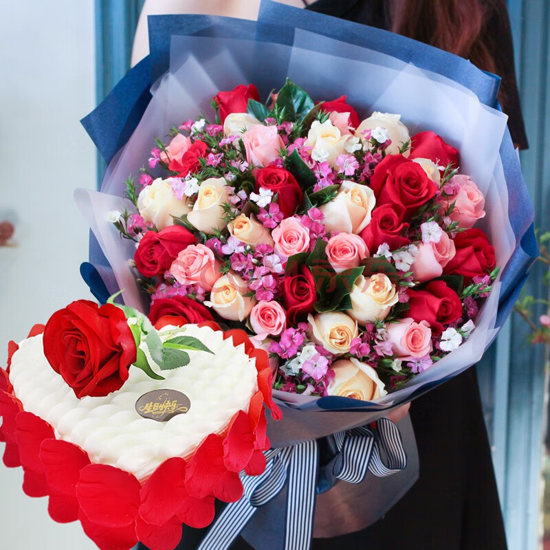 生日蛋糕鲜花组合速递同城配送当日送达北京上海广州深圳成都重庆西安