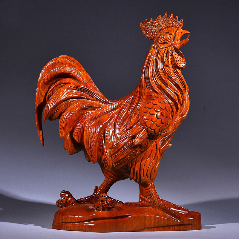 木雕木十二生肖鸡实木雕刻装饰木工艺品 木雕工艺品 木雕高42cm