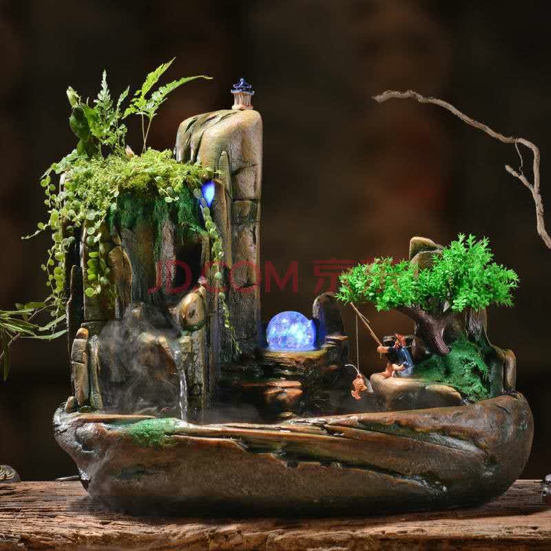 微景观家居假山喷泉流水摆件工艺品水景加湿器风水轮绿植盆景 大号不