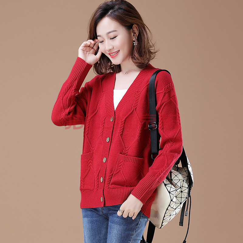 加厚针织开衫女短款新款外搭宽毛衣外套春秋百搭秋冬慵懒风 红色 m