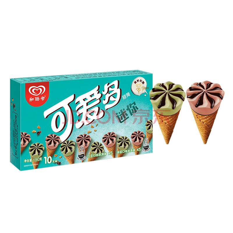 和路雪 迷你可爱多 抹茶红豆口味 冰淇淋家庭装 19g*10支 雪糕