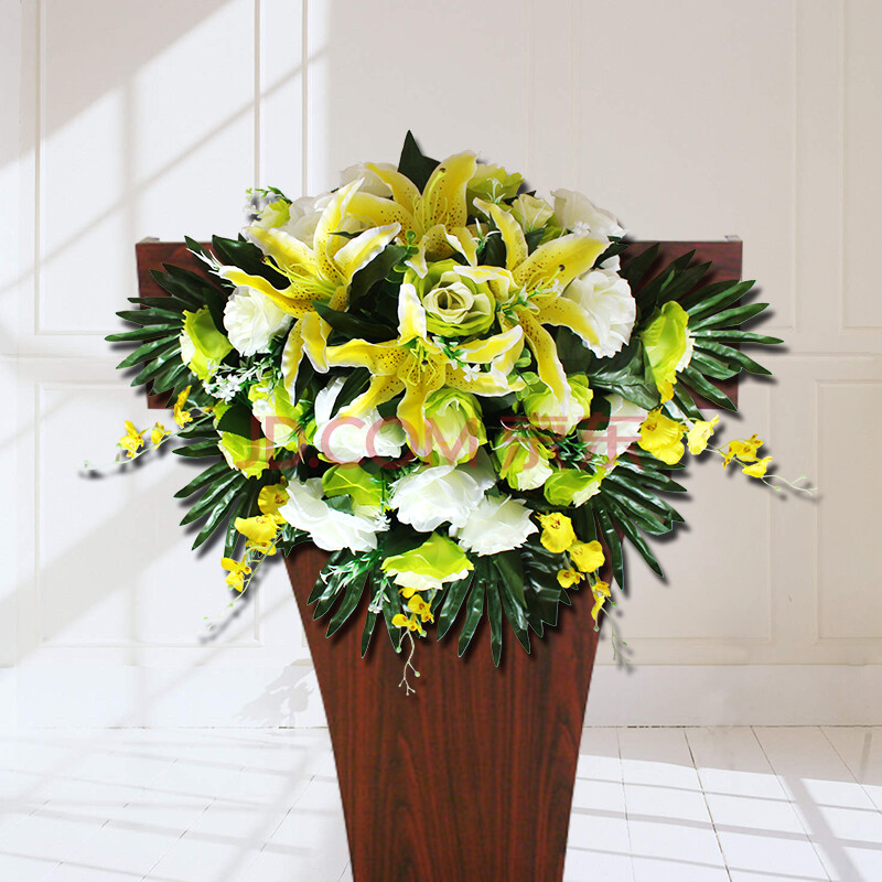 桌办公室商务接待装饰品长桌花演讲台礼仪绢花 b款演讲台花展开60厘米