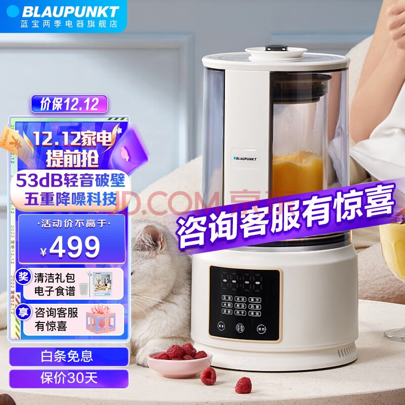 蓝宝（BLAUPUNKT） 静轻音破壁机家用豆浆机加热全自动榨汁机果汁机搅拌机辅食机早餐机02破壁机 低音破壁机-英伦格调白,蓝宝（BLAUPUNKT） 静轻音破壁机家用豆浆机加热全自动榨汁机果汁机搅拌机辅食机早餐机02破壁机 低音破壁机-英伦格调白,第1张