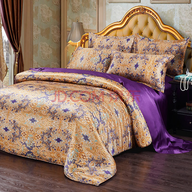 丝煌真丝四件套被套100%桑蚕丝床单床笠丝绸床品套件 萨凡纳紫 2.