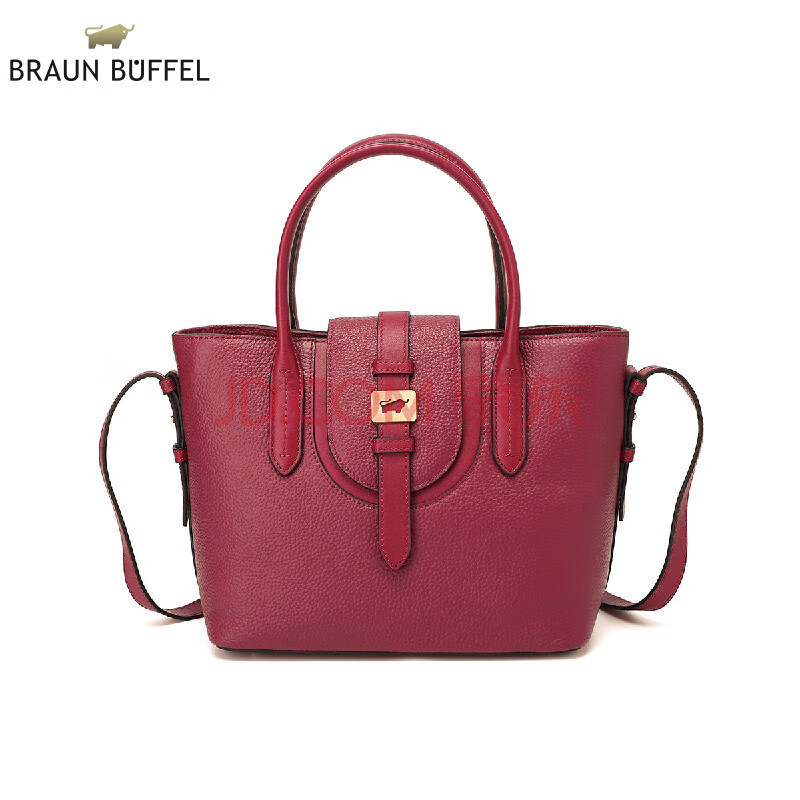 布兰施braun buffel 轻奢时尚女士牛皮手提包斜跨包女包 酒红 均码