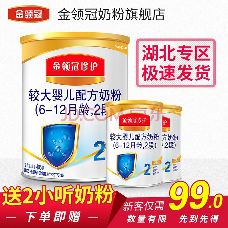 【湖北】伊利奶粉金領冠珍護2段405克 較大嬰兒配方奶粉二段405g (6