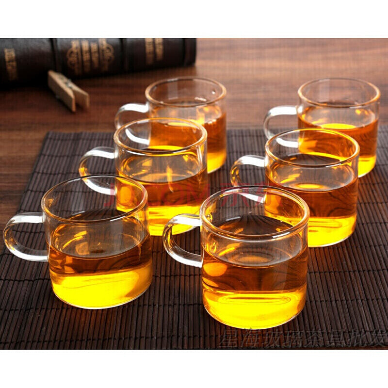 透明带把家用小水杯子功夫茶具茶杯品茗杯办公咖啡杯 6只一套80毫升