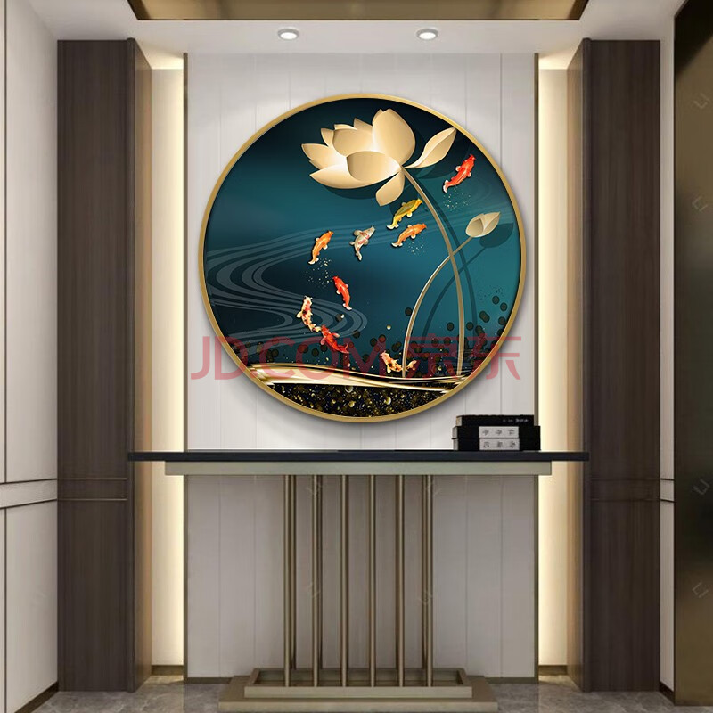 梓朗 九鱼图装饰画圆形玄关挂画走廊过道背景墙入户进门墙面壁画现代