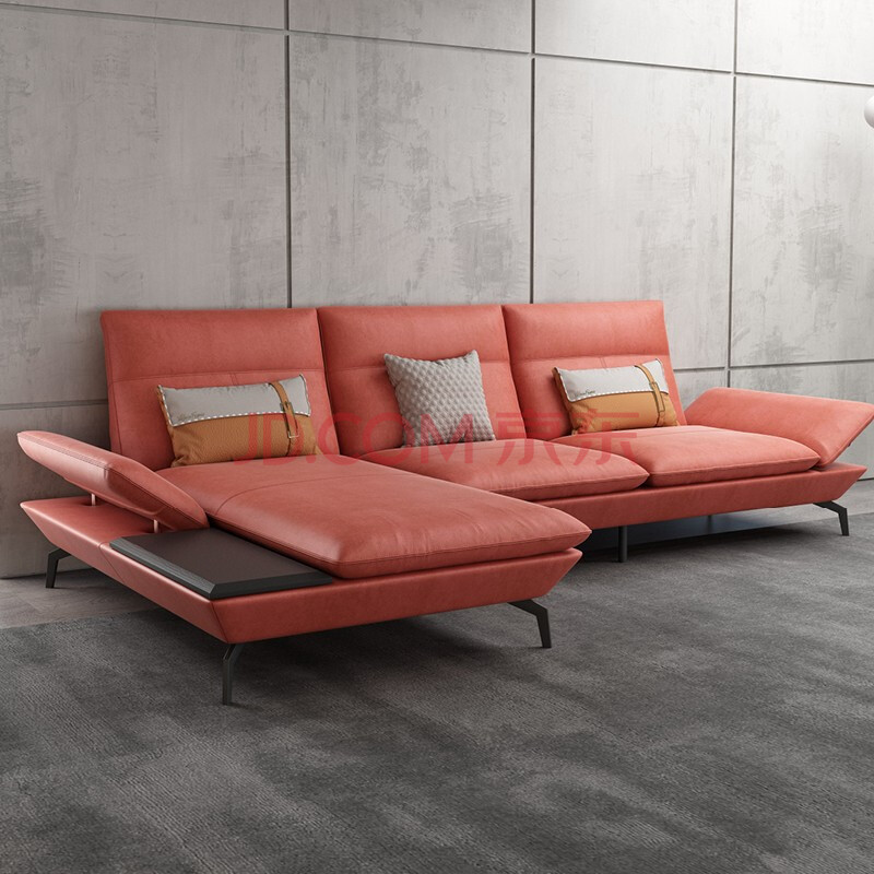 沙发小户型三人位科技布转角沙发组合意式极简客厅家具 1969#橘红色