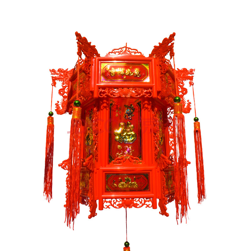 宫灯灯笼 仿古中式六角塑料旋转吊灯led户外中国风古典新年装饰 红色
