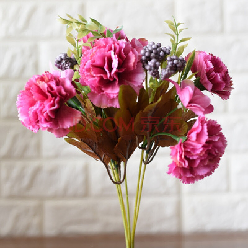 仿真花康乃馨假花花束插花装饰花客厅绢花摆设花卉母亲节礼物 玫红色