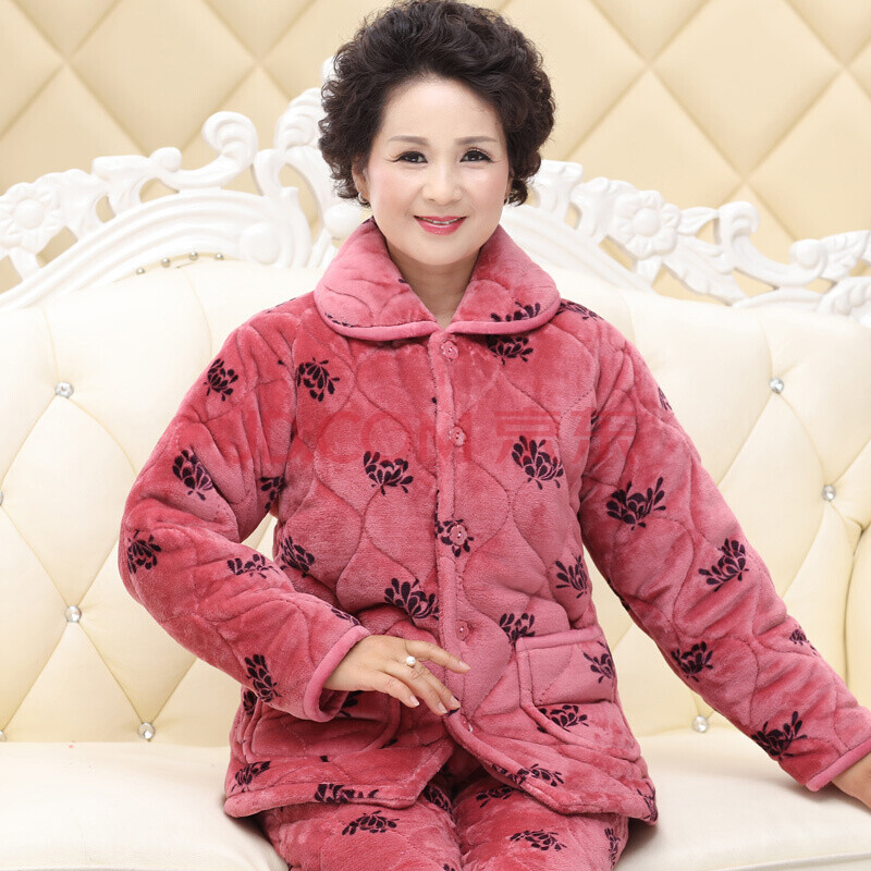 冬天穿的睡衣女款加厚中老年睡衣女秋冬季中老年人珊瑚绒睡衣妈妈装