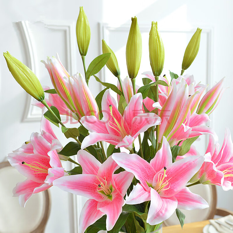 仿真花百合装饰假花枝绢花客厅落地桌面摆件室内花艺花卉花束摆件