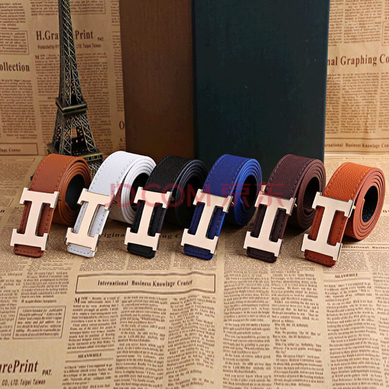 kc 男 皮带 韩版h头简单款皮带 工字形休闲腰带潮男 裤腰带黑色铜头hg