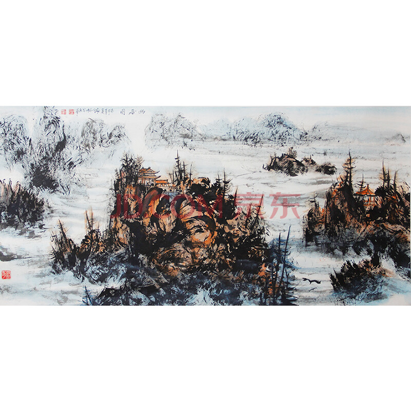 83岁羽毛画创始人 张松 《幽居图》 中国风水画协会会长 具有收藏价值