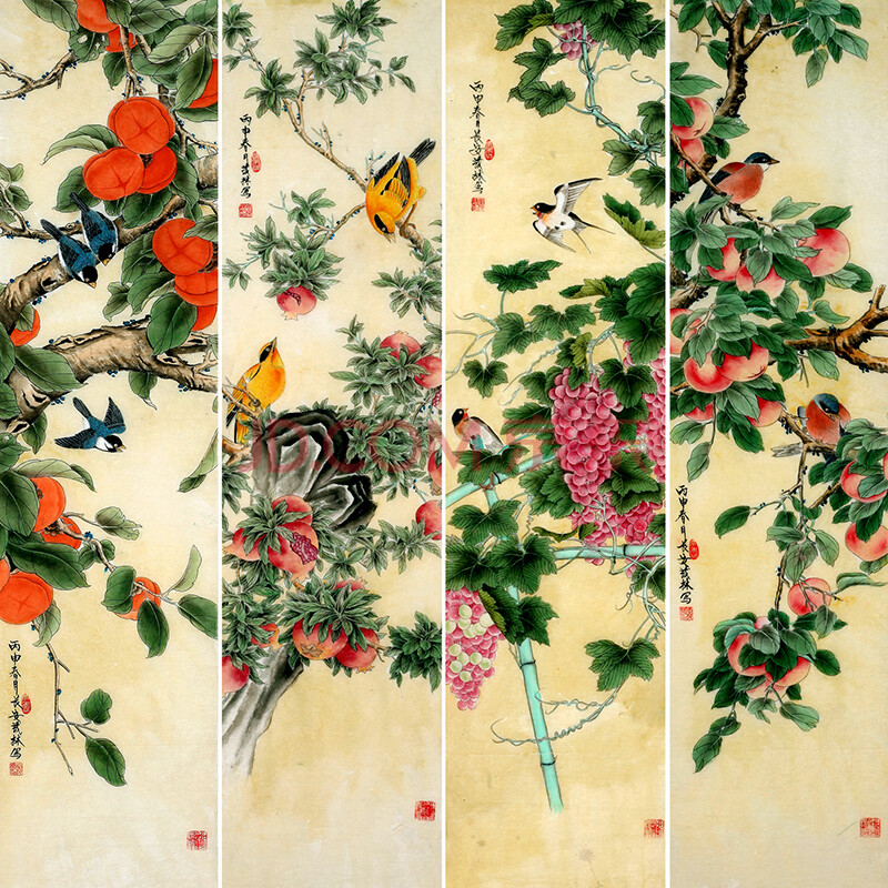 李茂林《花鸟四条屏》陕西新工笔画院院长 613