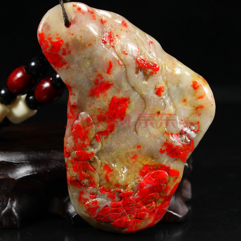 昌化羊脂冻软底鸡血石把件《祝福》老货