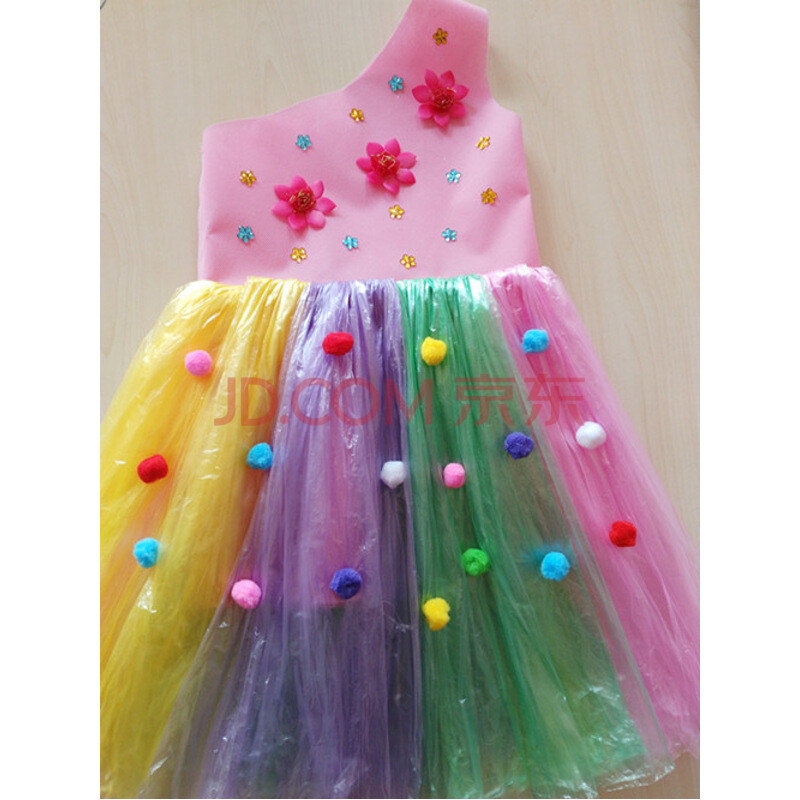 儿童环保演出服装无纺布塑料袋手工制作衣服时装走秀亲子装公主裙