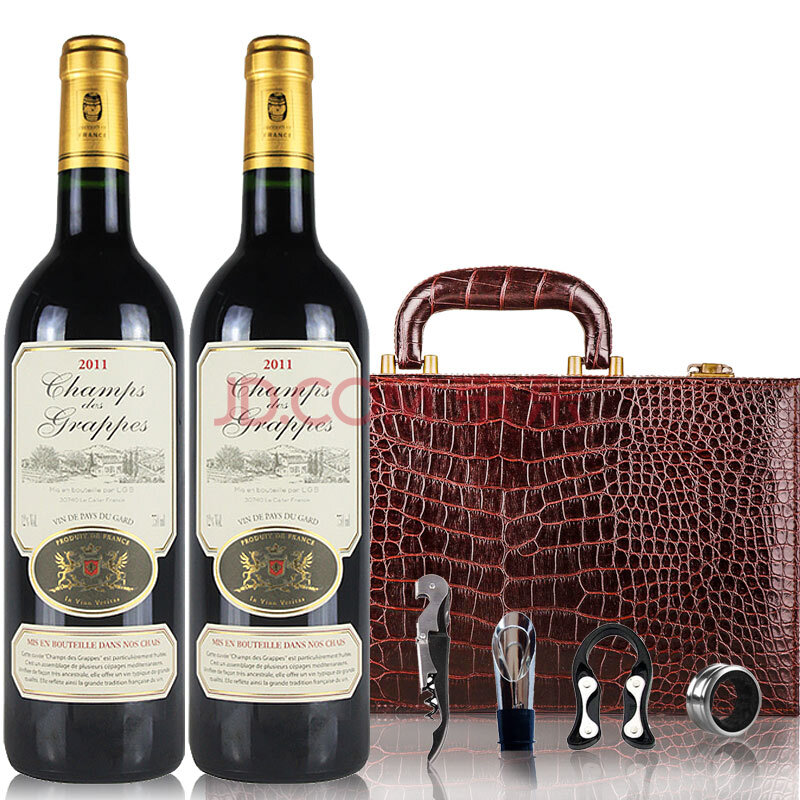 法国原瓶进口红酒 仙歌干红葡萄酒2*750ml双支高档鳄鱼纹皮盒装
