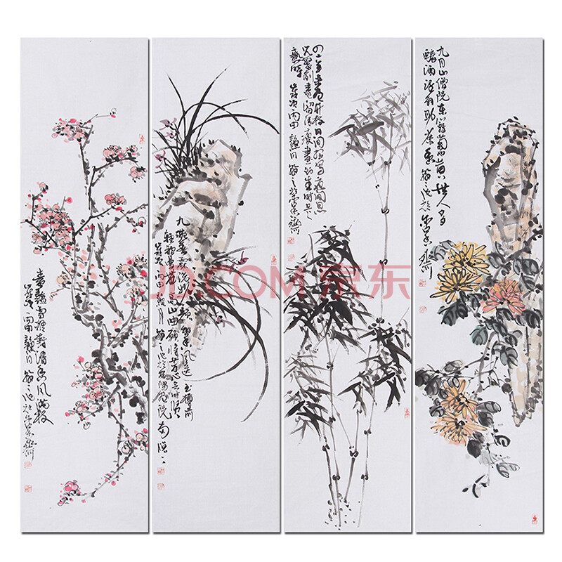 河南省花鸟画研究会理事 王翰之《梅兰竹菊四条屏》