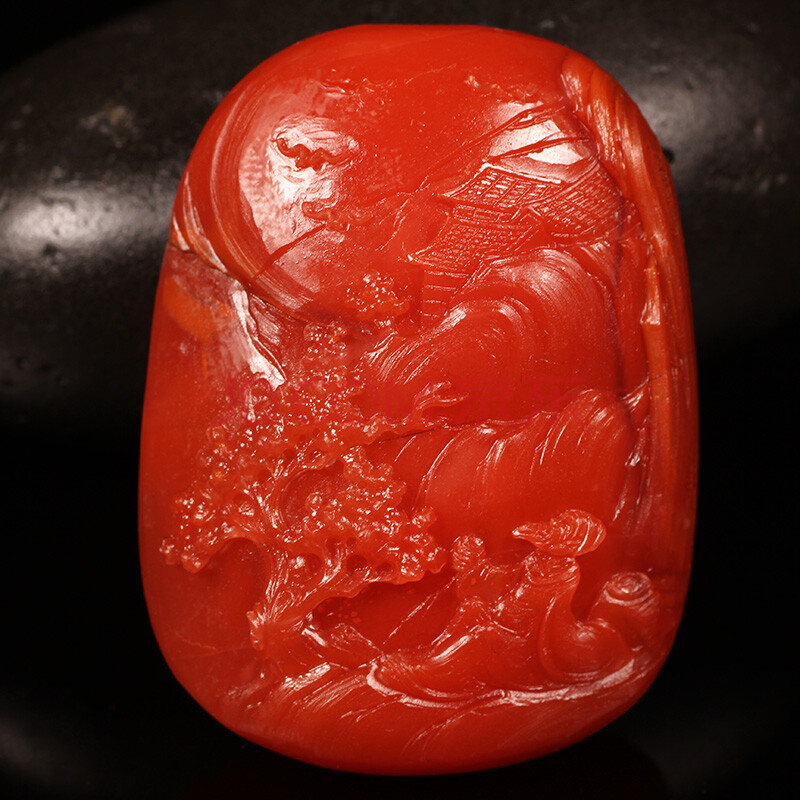 40g【保山山子】吊坠 红润色艳秋山访友 精品南红玛瑙挂件