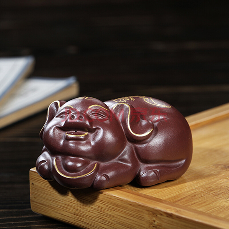 民间雕塑师 周静贤 元宝猪 原矿紫砂泥 描金工艺 收藏级