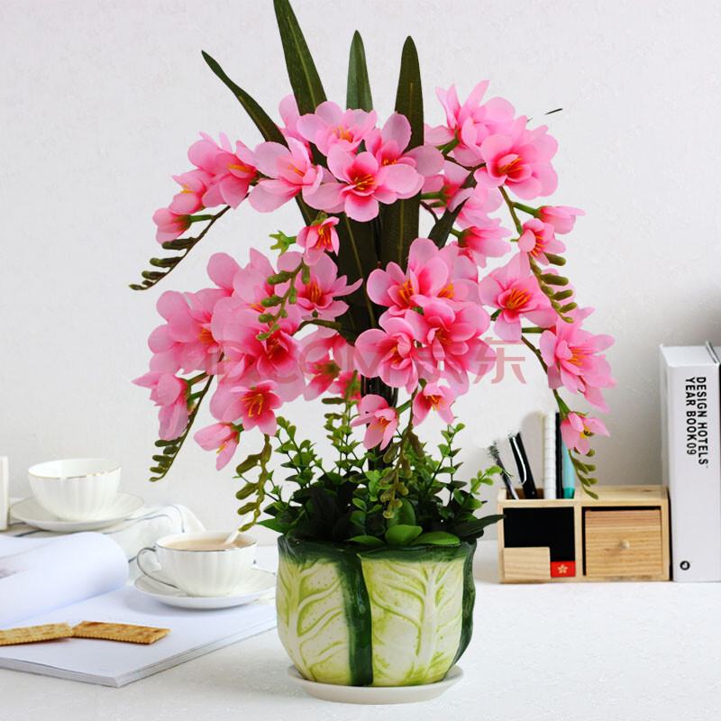 喜莱卡仿真花套装蝴蝶兰假花室内绢花摆件花瓶花艺塑料花客厅电视柜