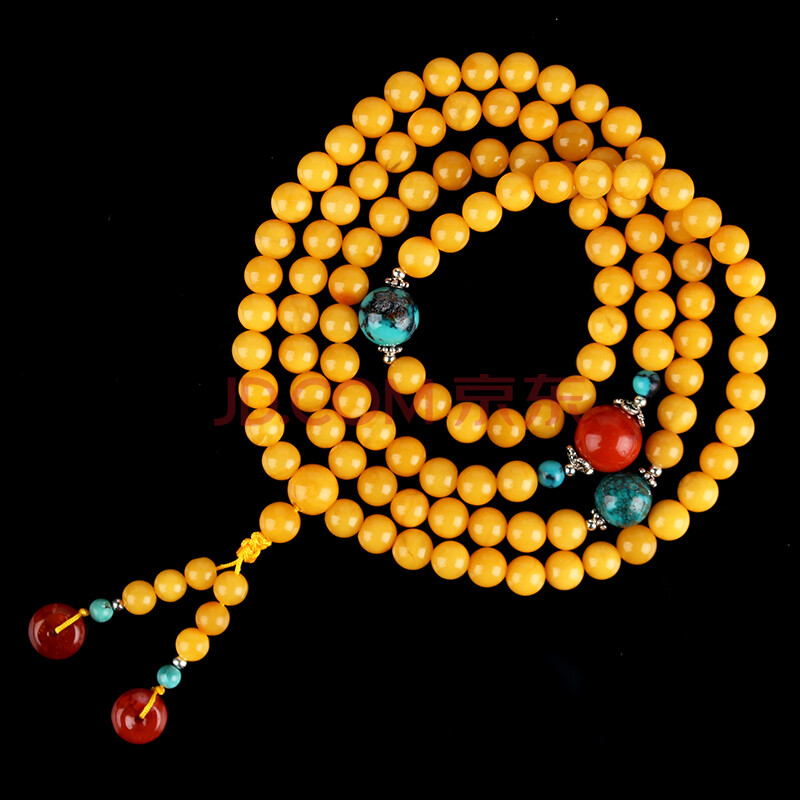 蜜蜡满蜡创意108佛珠手链 配南红