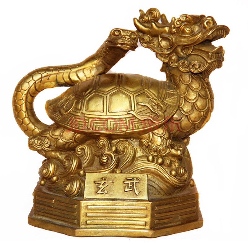厚德居 黄铜八卦底座四神兽摆件青龙白虎朱雀玄武摆设一套 大号玄武高