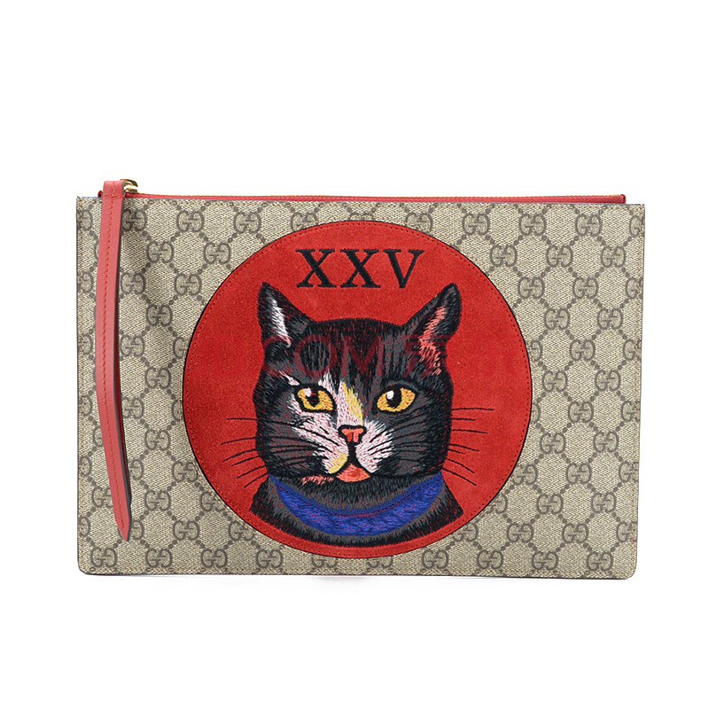 9新未使用gucci古驰猫头印花手包