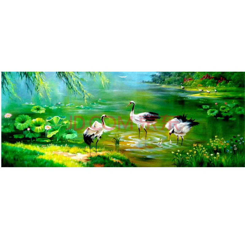 中国油画风画家 聂明轩《吉祥百鹤图》布面油画